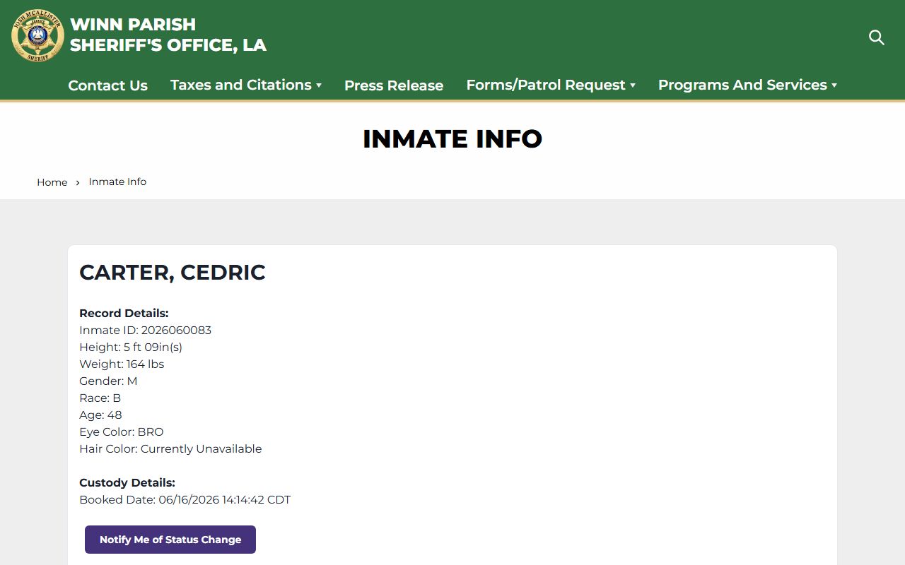 Winn Parish inmate population Inmate Info route